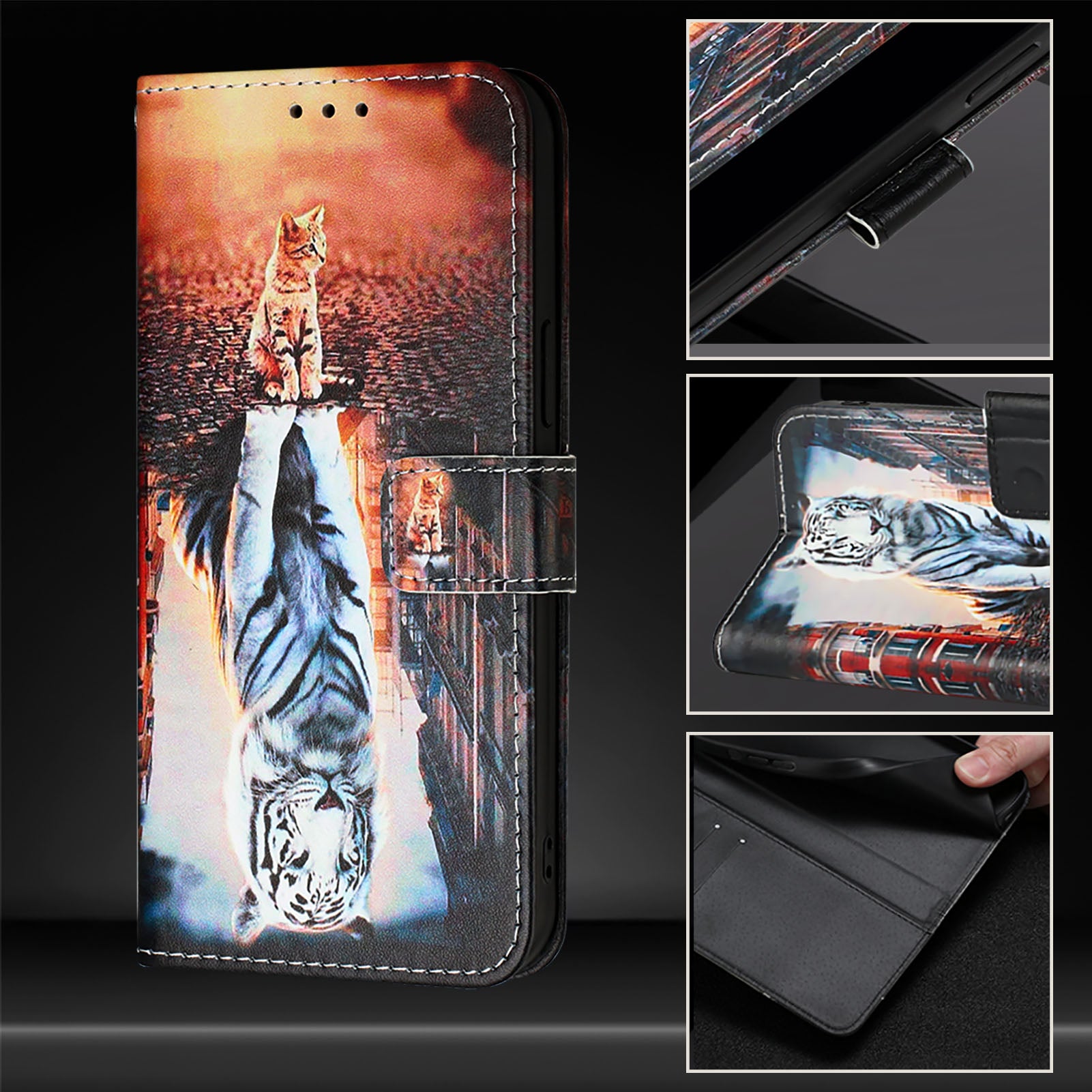 YB Pattern Printing Leather Series-4 for Nothing Phone (2a) Case Stand Leather Flip Phone Cover - Cat and Tiger