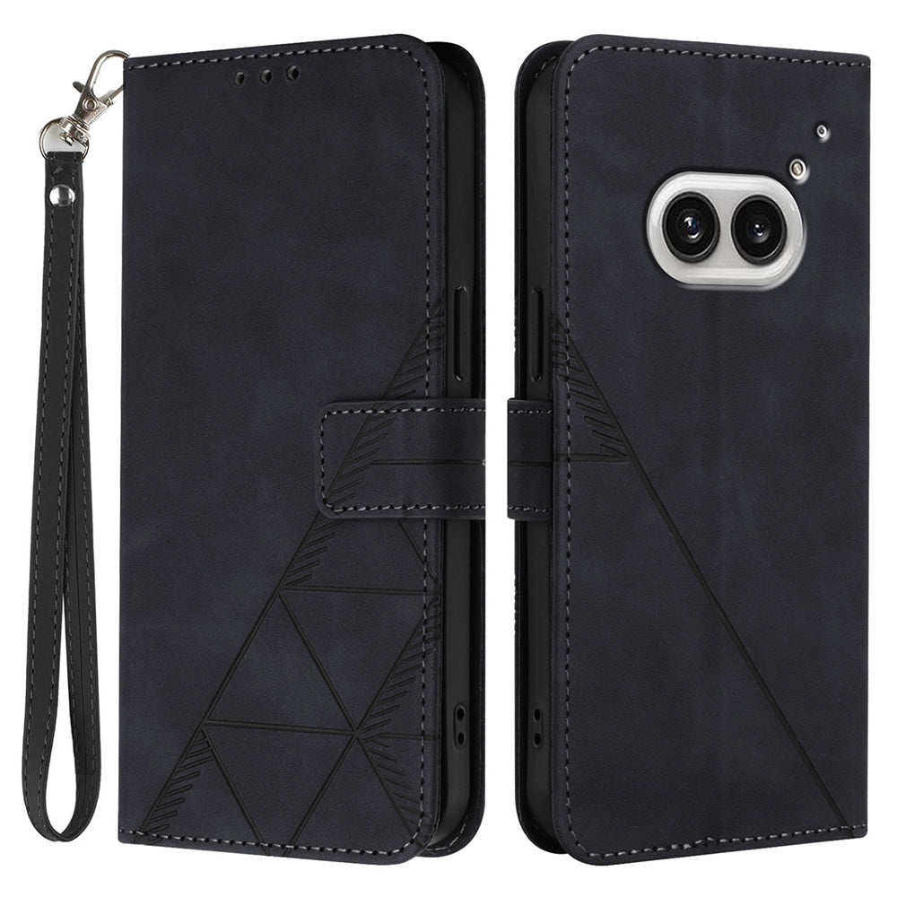 YB Imprinting Series-1 For Nothing Phone (2a) Wallet Case Imprinted Leather Phone Cover with Strap - Black