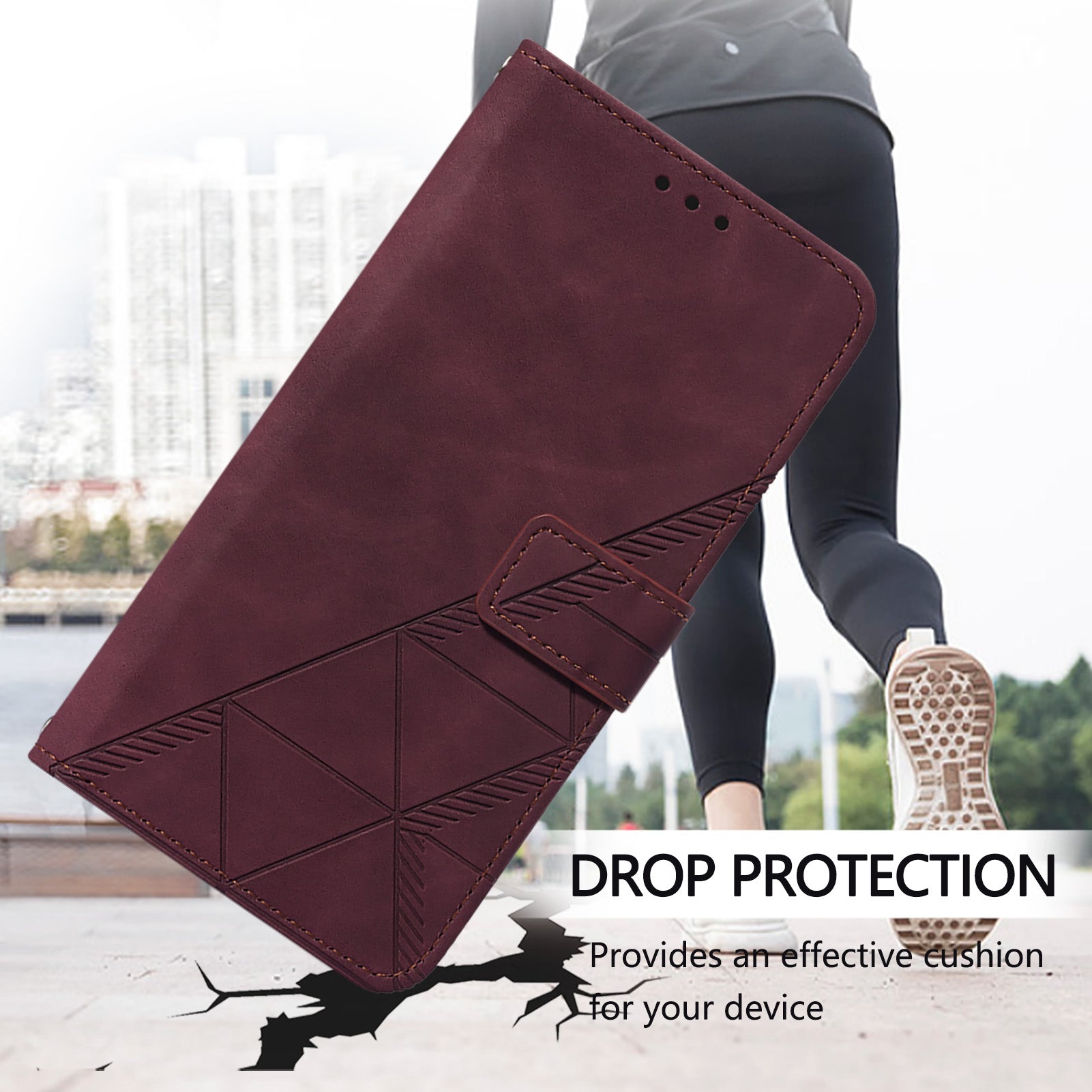 YB Imprinting Series-1 For Nothing Phone (2a) Wallet Case Imprinted Leather Phone Cover with Strap - Wine Red