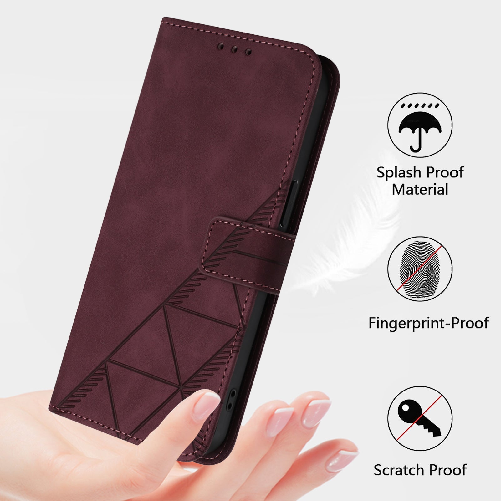 YB Imprinting Series-1 For Nothing Phone (2a) Wallet Case Imprinted Leather Phone Cover with Strap - Wine Red