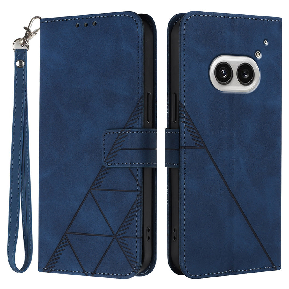 YB Imprinting Series-1 For Nothing Phone (2a) Wallet Case Imprinted Leather Phone Cover with Strap - Sapphire
