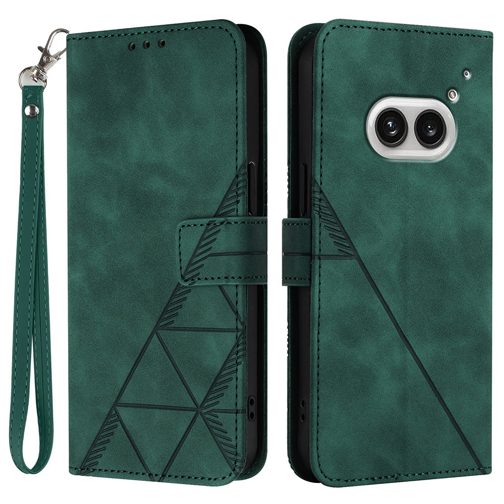 YB Imprinting Series-1 For Nothing Phone (2a) Wallet Case Imprinted Leather Phone Cover with Strap - Blackish Green