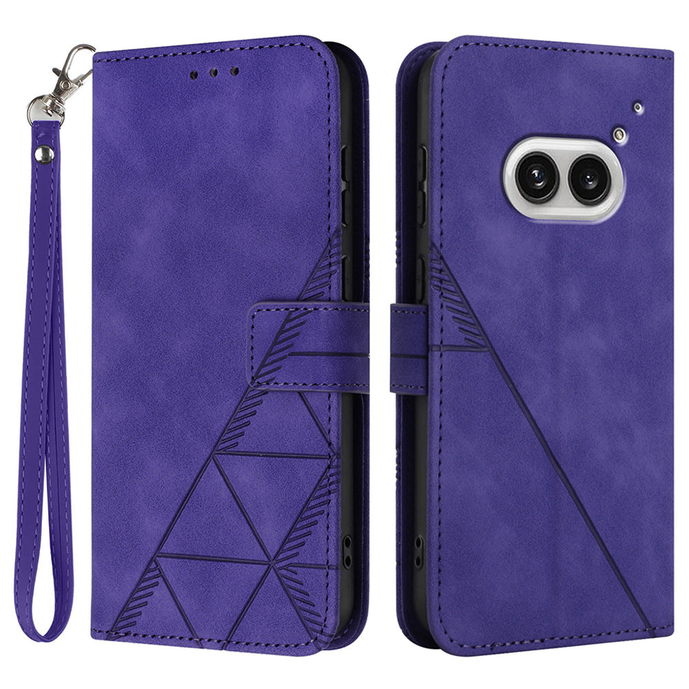 YB Imprinting Series-1 For Nothing Phone (2a) Wallet Case Imprinted Leather Phone Cover with Strap - Purple