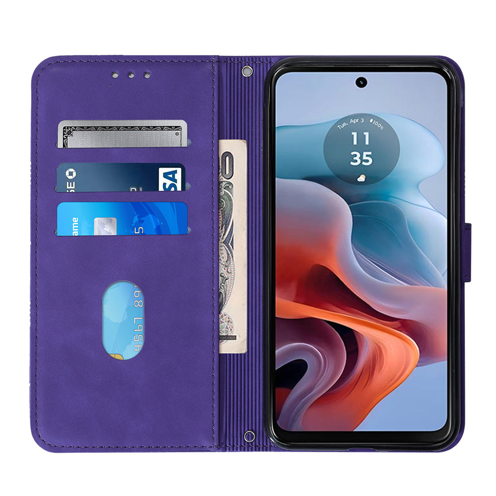 YB Imprinting Series-1 For Nothing Phone (2a) Wallet Case Imprinted Leather Phone Cover with Strap - Purple