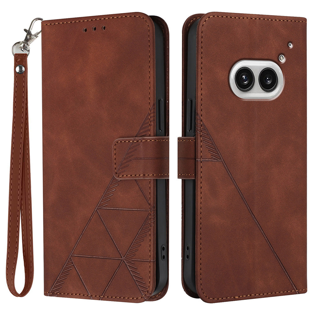 YB Imprinting Series-1 For Nothing Phone (2a) Wallet Case Imprinted Leather Phone Cover with Strap - Brown