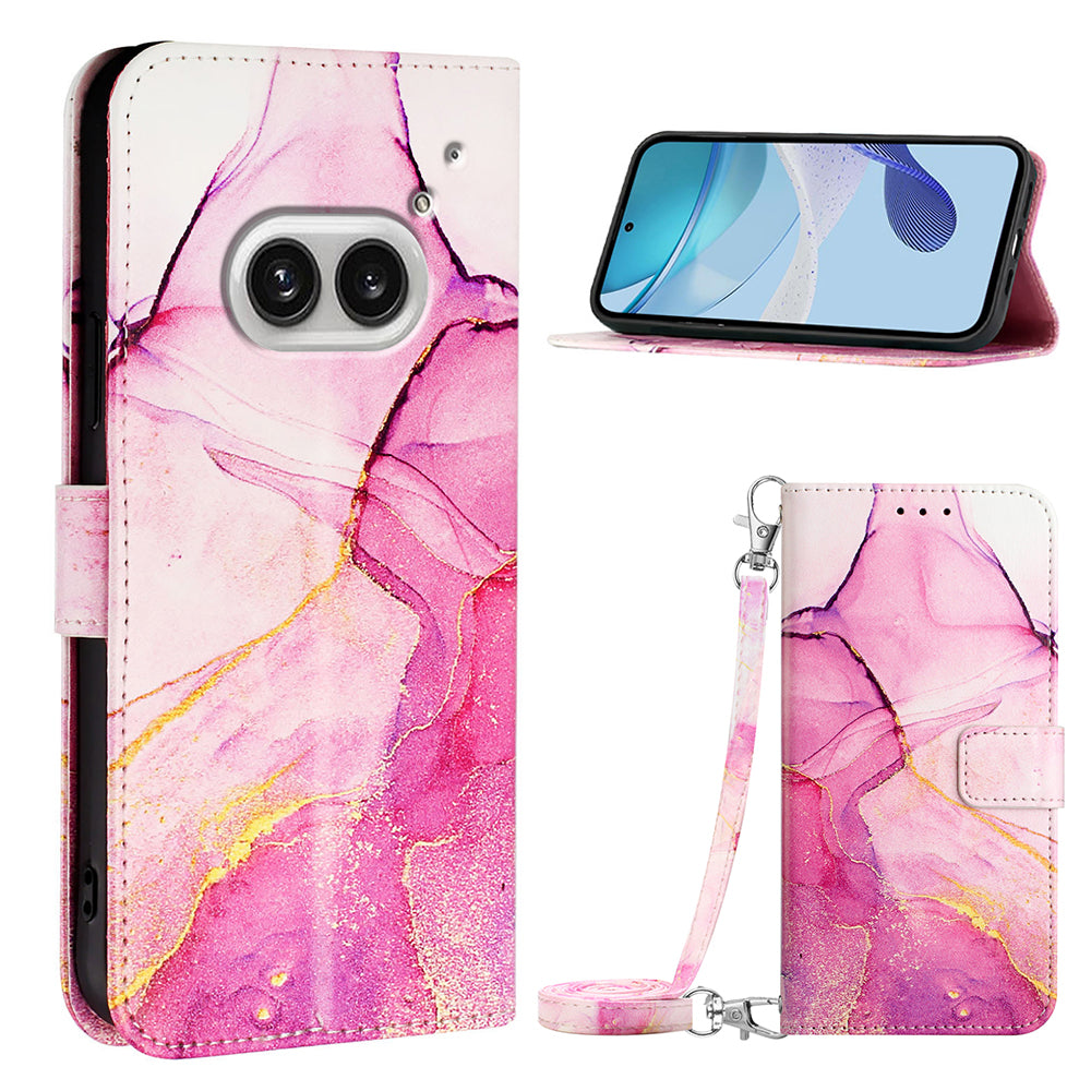 YB Pattern Printing Leather Series-6 For Nothing Phone (2a) Phone Wallet Case with Shoulder Strap - Pink / Purple / Gold LS001