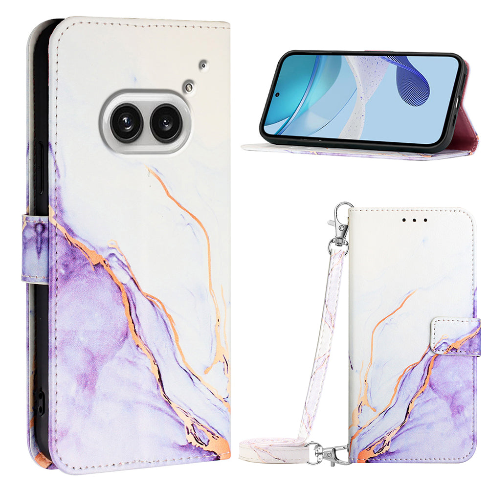 YB Pattern Printing Leather Series-6 For Nothing Phone (2a) Phone Wallet Case with Shoulder Strap - White / Purple LS006