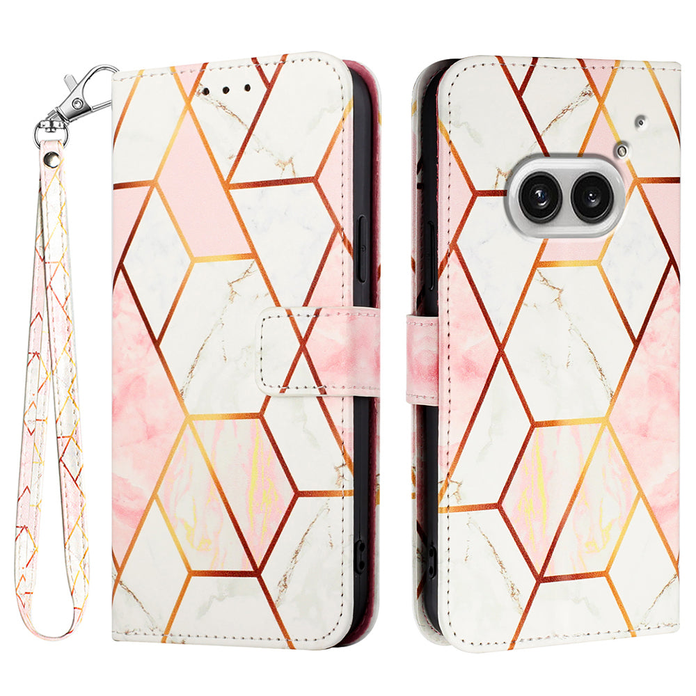 YB Pattern Printing Leather Series-5 For Nothing Phone (2a) Leather Case Wallet Stand Phone Cover - Pink+White LS002