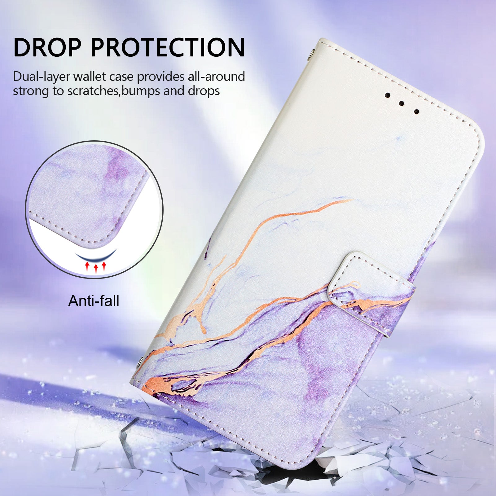 YB Pattern Printing Leather Series-5 For Nothing Phone (2a) Leather Case Wallet Stand Phone Cover - White+Purple LS006