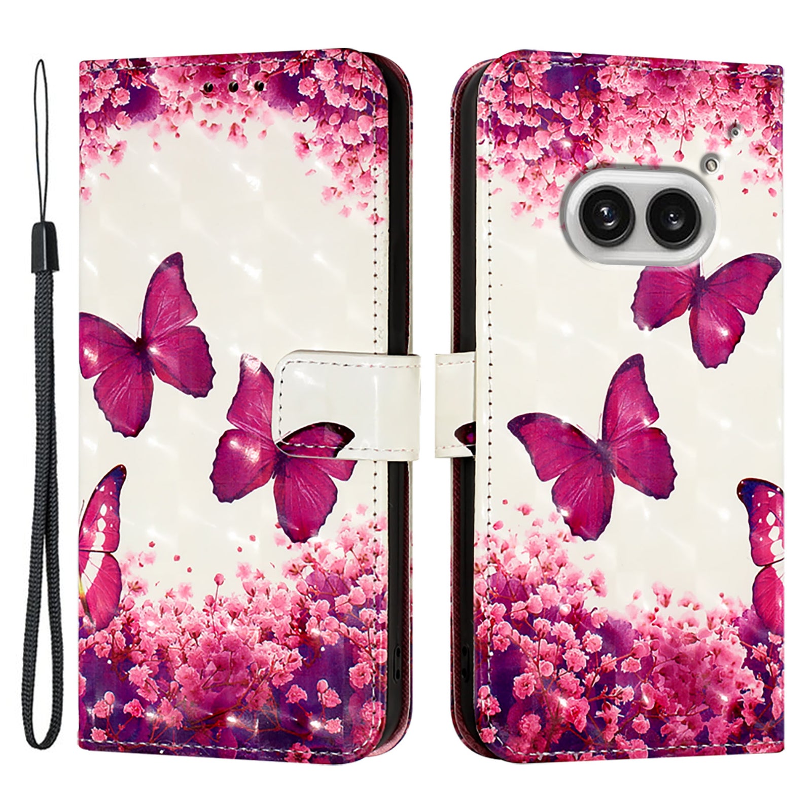 YB Pattern Printing Leather Series-2 For Nothing Phone (2a) Case Leather Phone Cover - Rose Butterflies