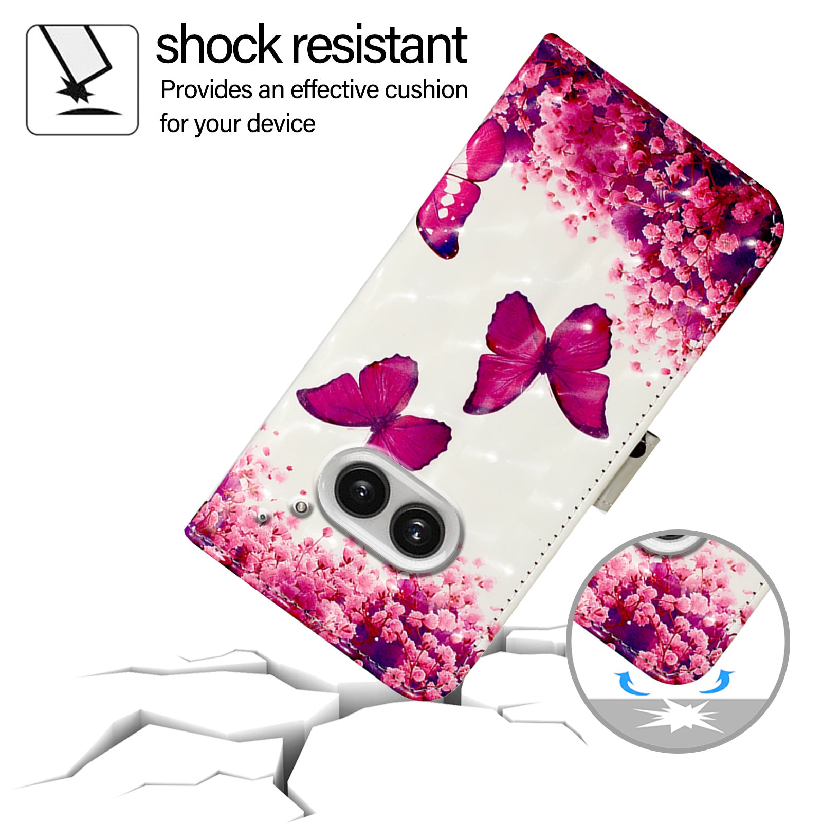 YB Pattern Printing Leather Series-2 For Nothing Phone (2a) Case Leather Phone Cover - Rose Butterflies