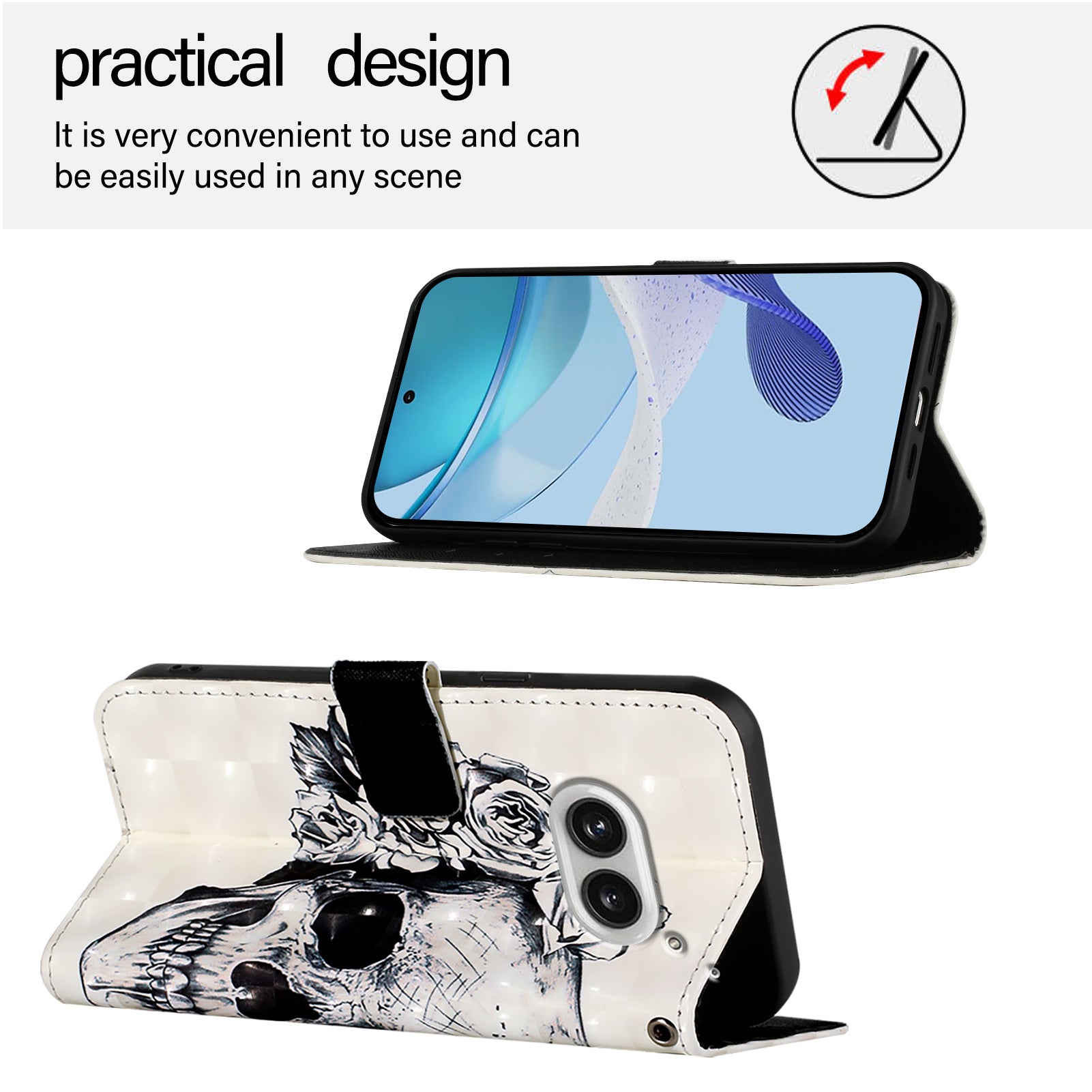 YB Pattern Printing Leather Series-2 For Nothing Phone (2a) Case Leather Phone Cover - Skull