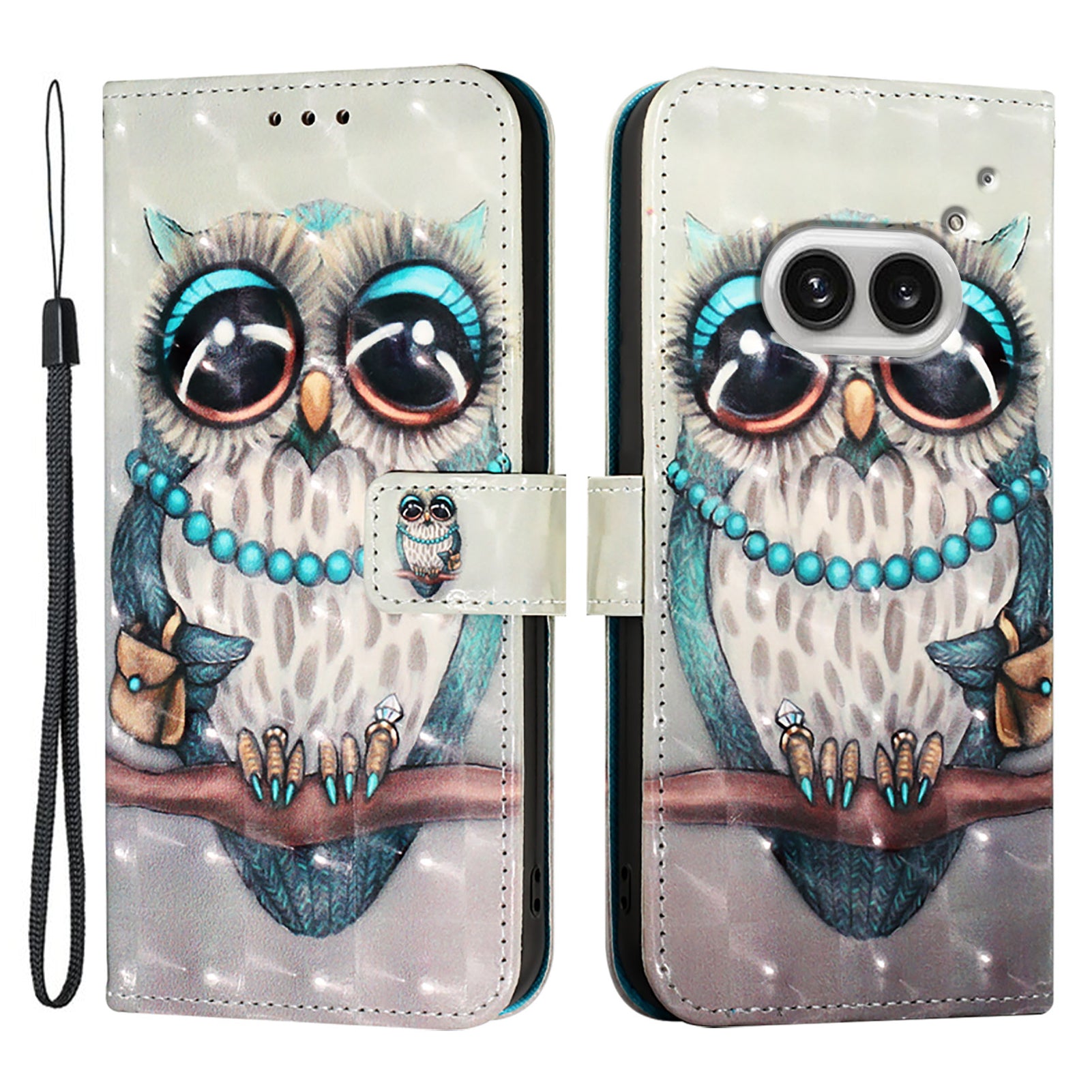 YB Pattern Printing Leather Series-2 For Nothing Phone (2a) Case Leather Phone Cover - Grey Owl