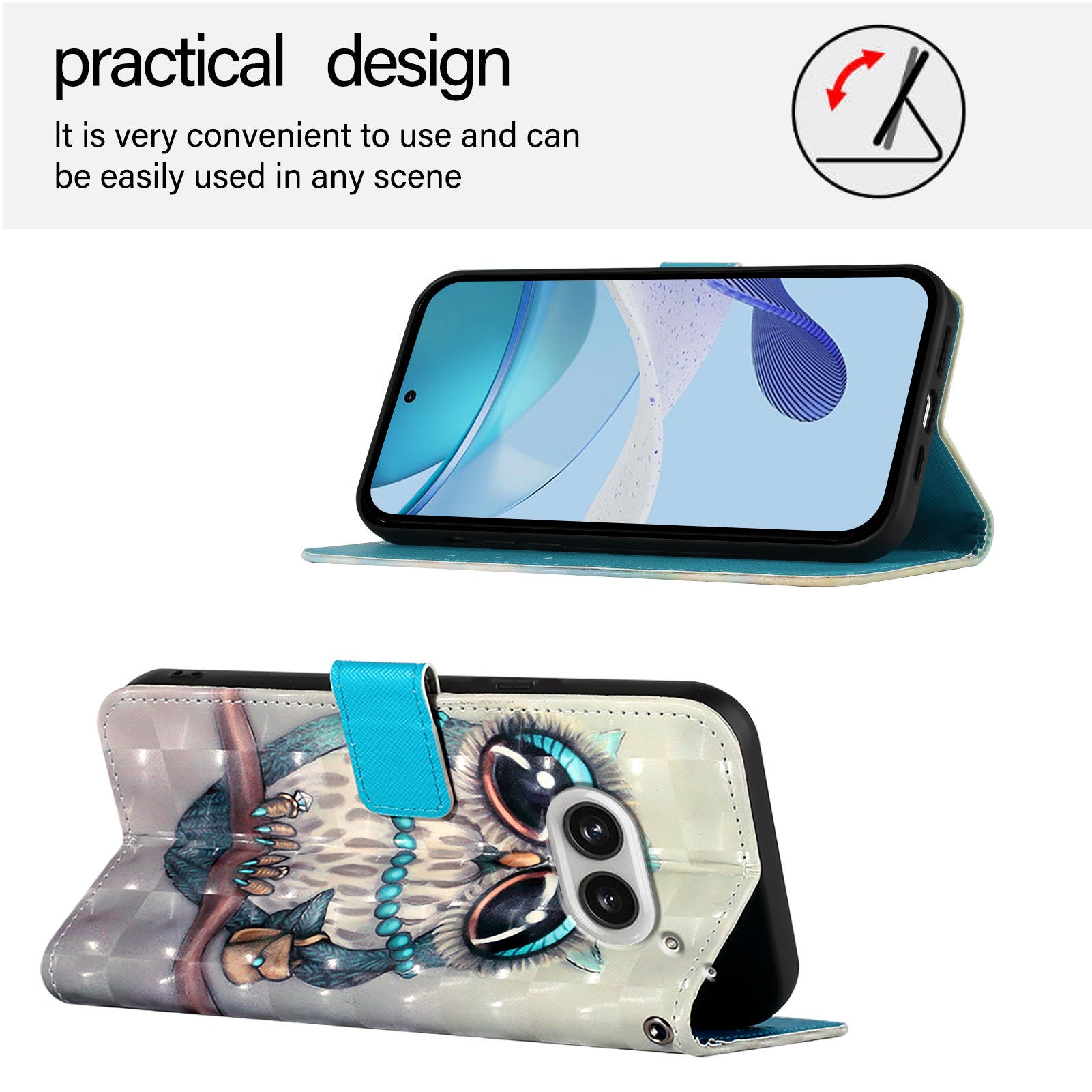 YB Pattern Printing Leather Series-2 For Nothing Phone (2a) Case Leather Phone Cover - Grey Owl