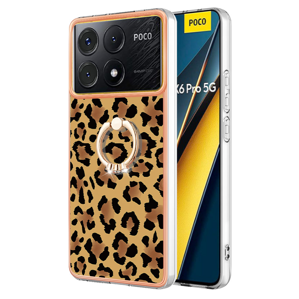 YB IMD Series-20 Style D for Xiaomi Poco X6 Pro 5G / Redmi K70E 5G Case 2.0mm TPU Shelwith Ring Kickstand - Leopard Print