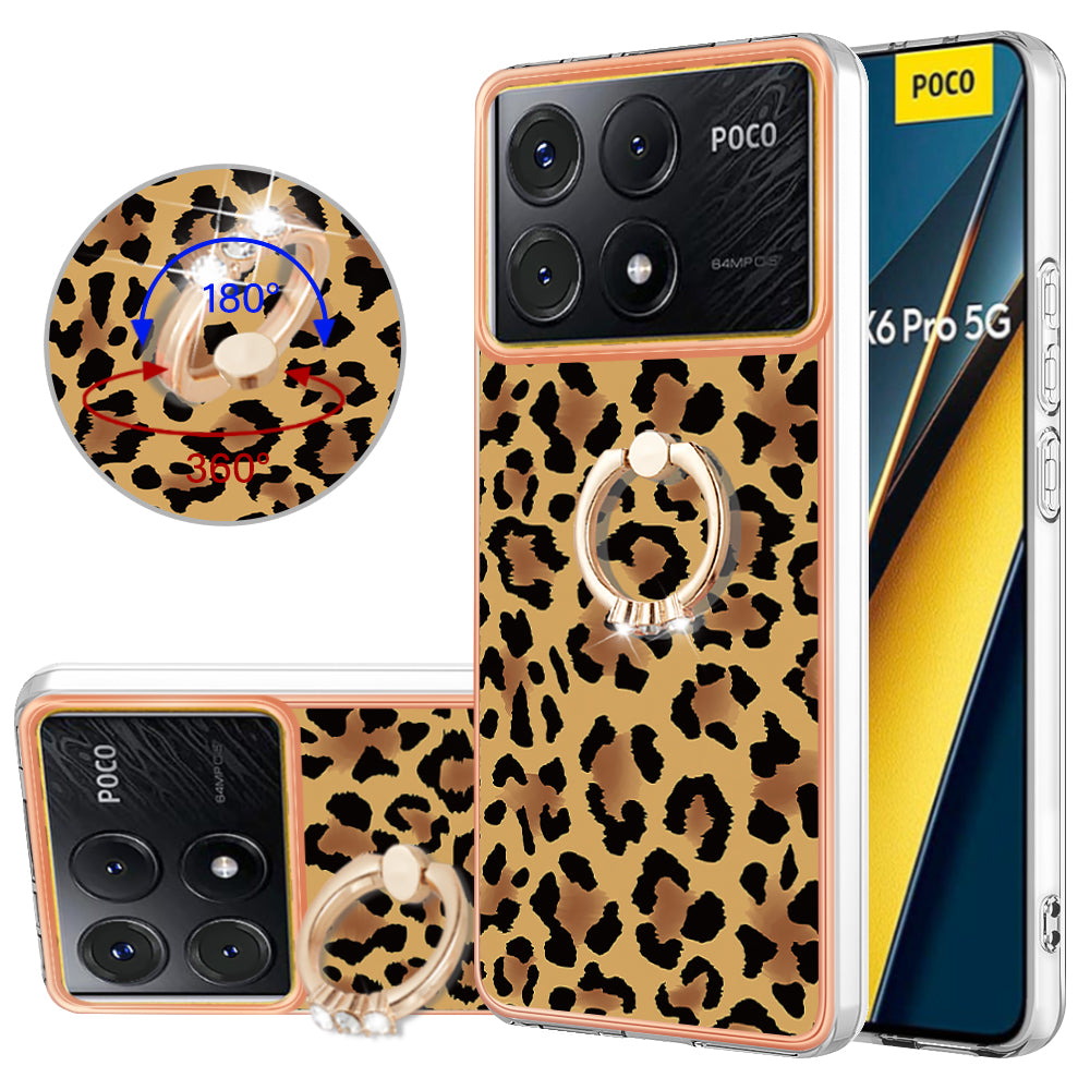 YB IMD Series-20 Style D for Xiaomi Poco X6 Pro 5G / Redmi K70E 5G Case 2.0mm TPU Shelwith Ring Kickstand - Leopard Print