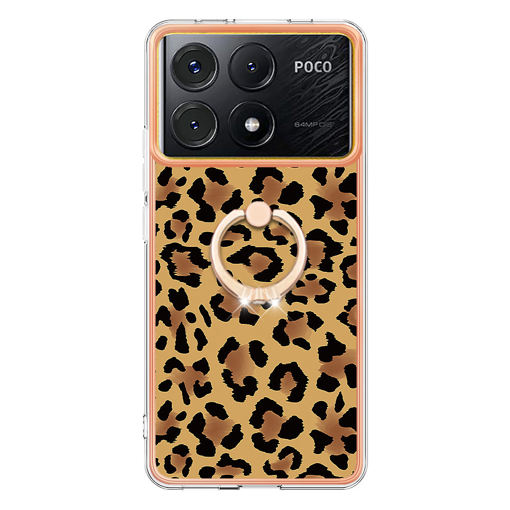 YB IMD Series-20 Style D for Xiaomi Poco X6 Pro 5G / Redmi K70E 5G Case 2.0mm TPU Shelwith Ring Kickstand - Leopard Print