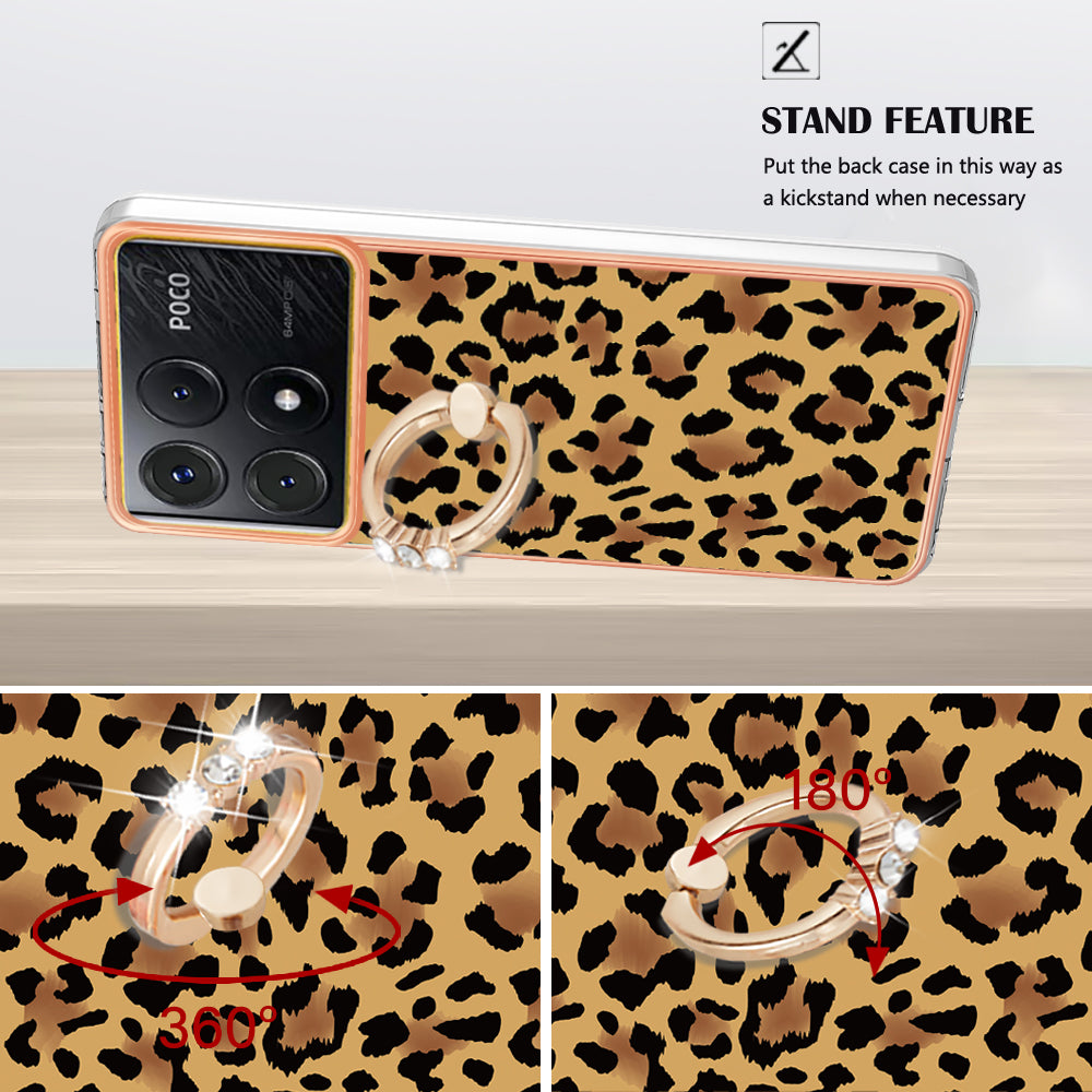 YB IMD Series-20 Style D for Xiaomi Poco X6 Pro 5G / Redmi K70E 5G Case 2.0mm TPU Shelwith Ring Kickstand - Leopard Print