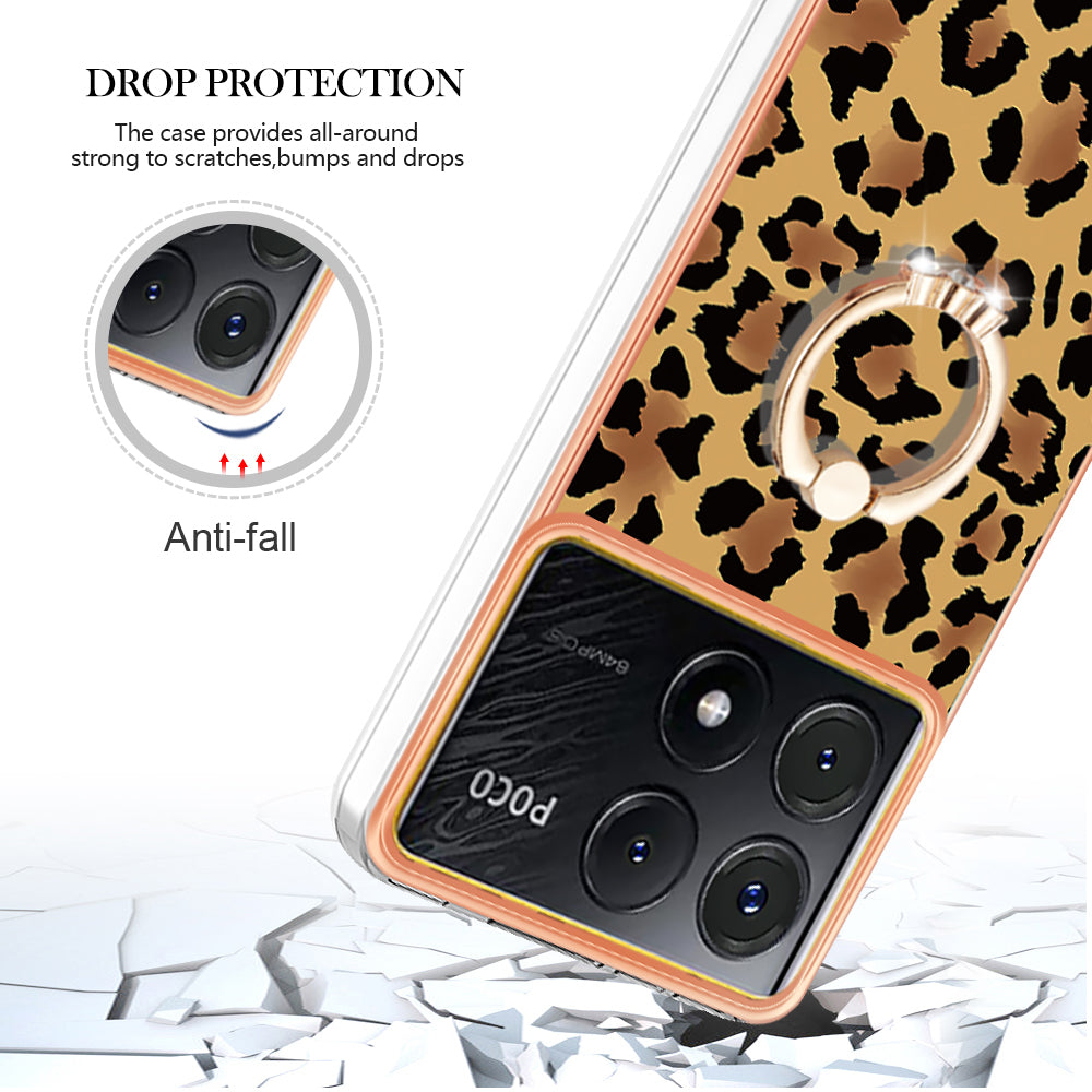 YB IMD Series-20 Style D for Xiaomi Poco X6 Pro 5G / Redmi K70E 5G Case 2.0mm TPU Shelwith Ring Kickstand - Leopard Print