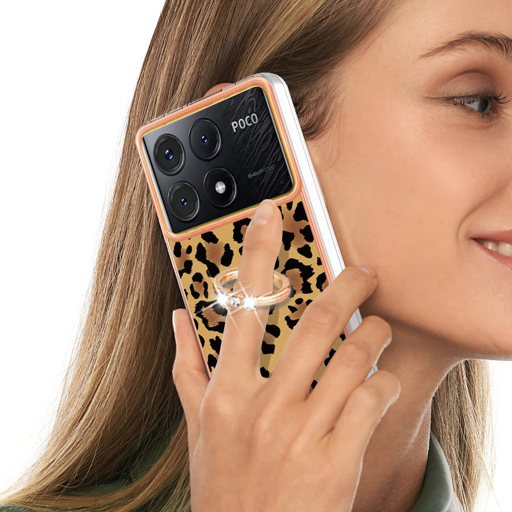 YB IMD Series-20 Style D for Xiaomi Poco X6 Pro 5G / Redmi K70E 5G Case 2.0mm TPU Shelwith Ring Kickstand - Leopard Print