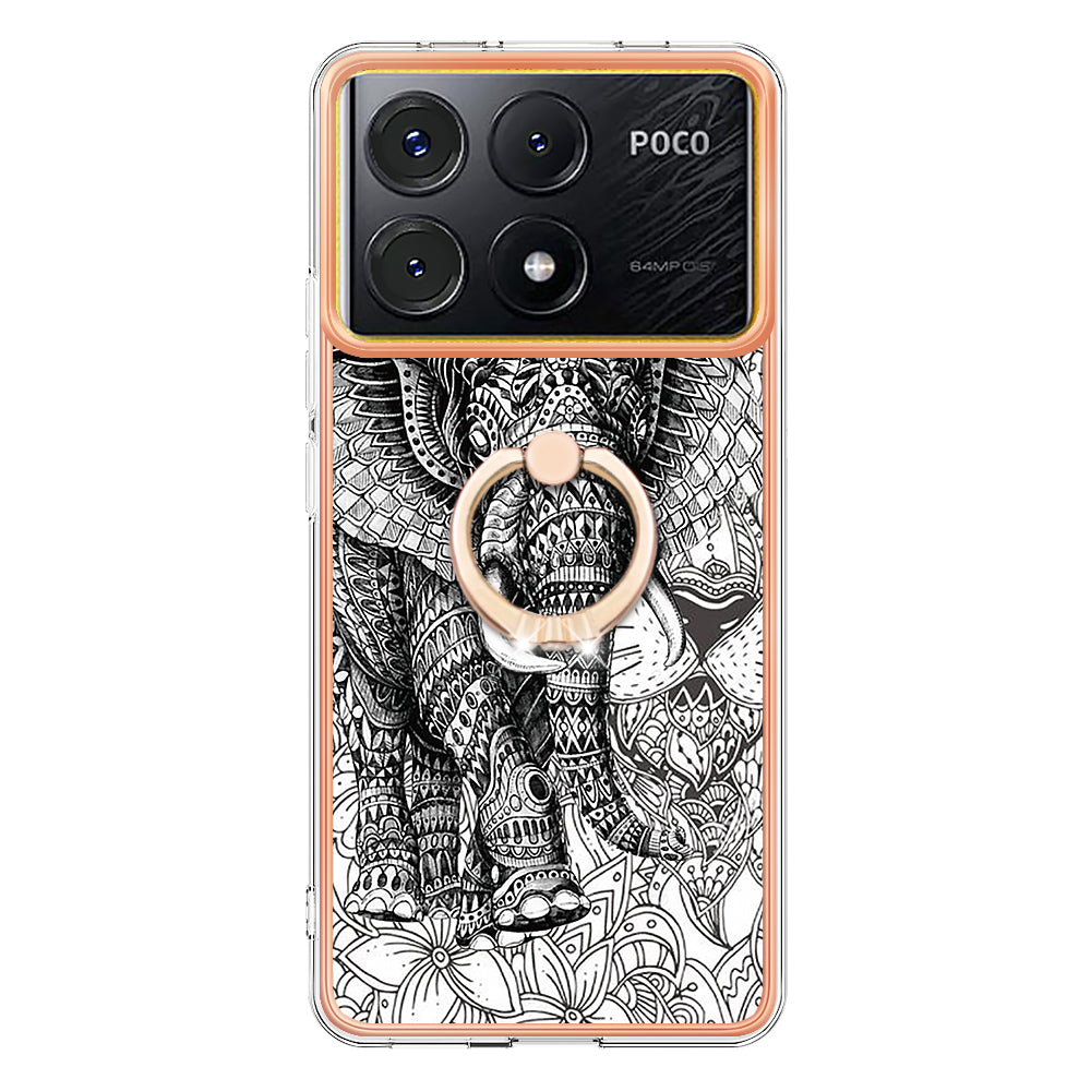 YB IMD Series-20 Style D for Xiaomi Poco X6 Pro 5G / Redmi K70E 5G Case 2.0mm TPU Shelwith Ring Kickstand - Totem Elephant