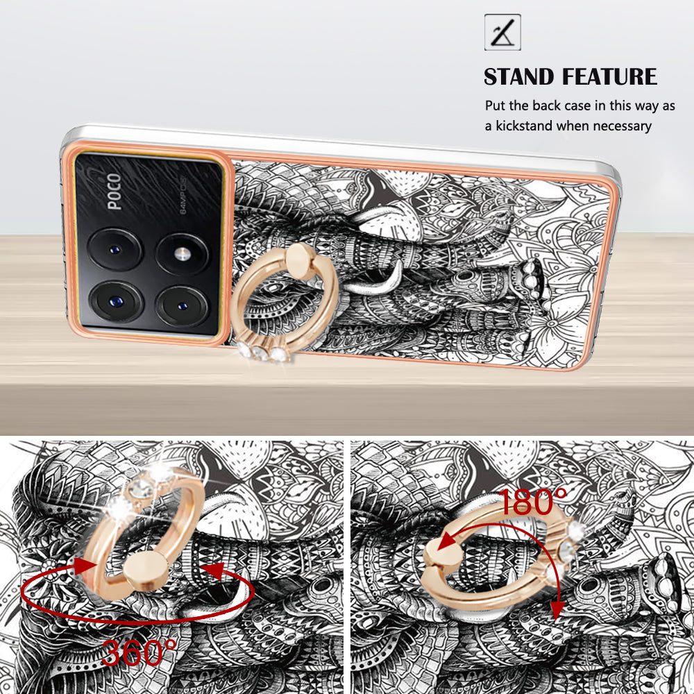 YB IMD Series-20 Style D for Xiaomi Poco X6 Pro 5G / Redmi K70E 5G Case 2.0mm TPU Shelwith Ring Kickstand - Totem Elephant