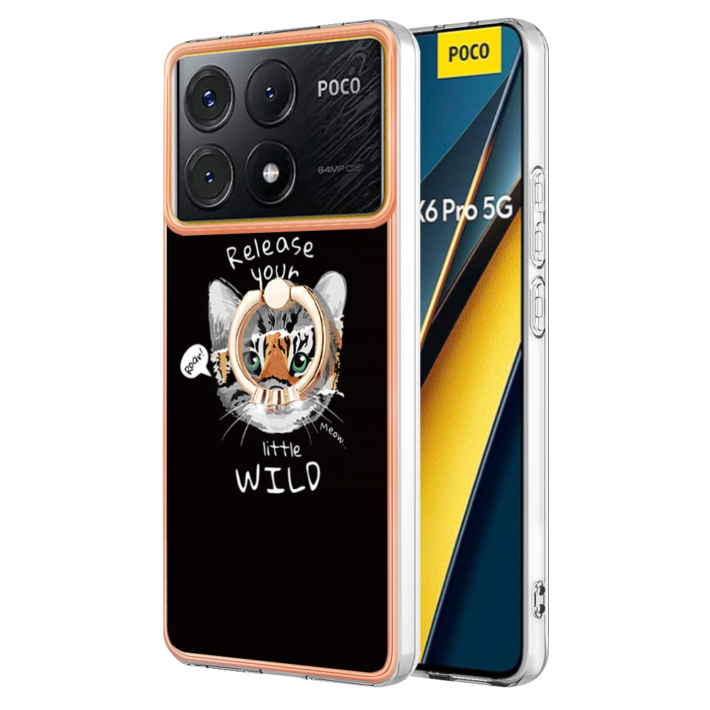 YB IMD Series-20 Style D for Xiaomi Poco X6 Pro 5G / Redmi K70E 5G Case 2.0mm TPU Shelwith Ring Kickstand - Cat  /  Tiger