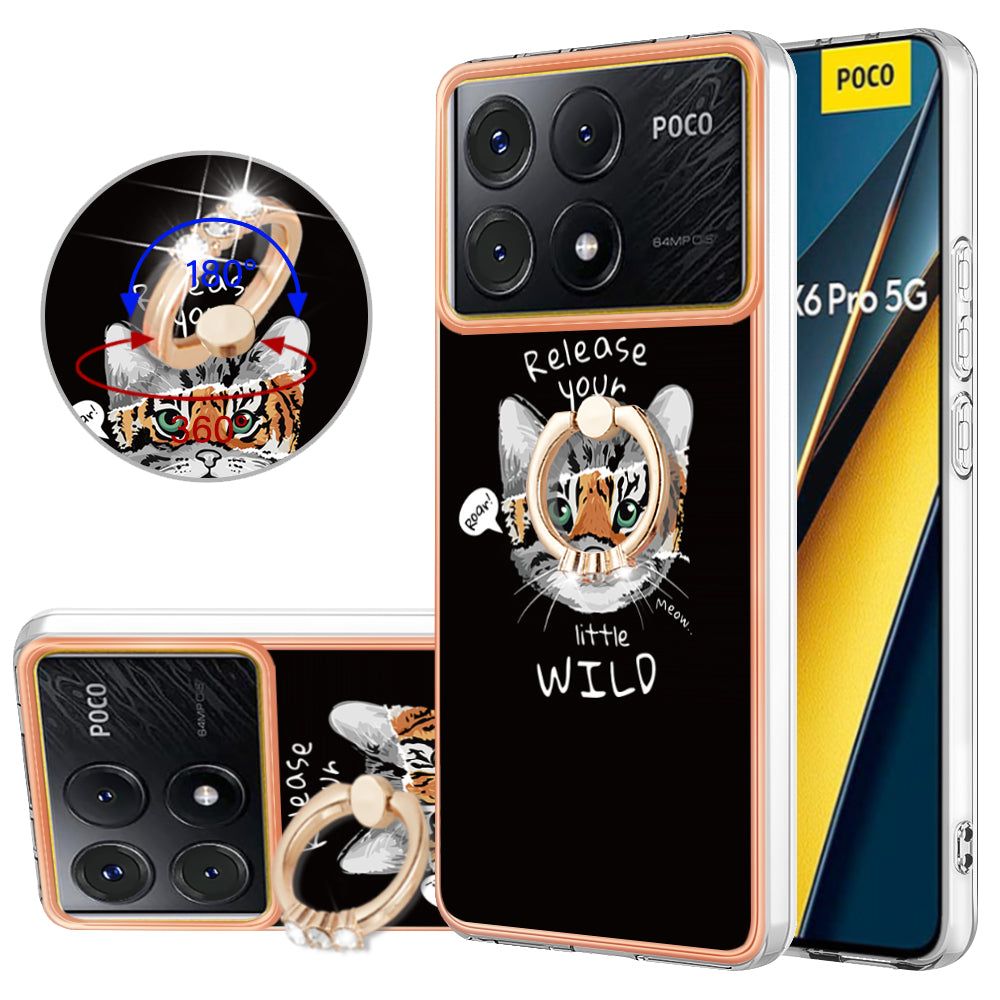 YB IMD Series-20 Style D for Xiaomi Poco X6 Pro 5G / Redmi K70E 5G Case 2.0mm TPU Shelwith Ring Kickstand - Cat  /  Tiger