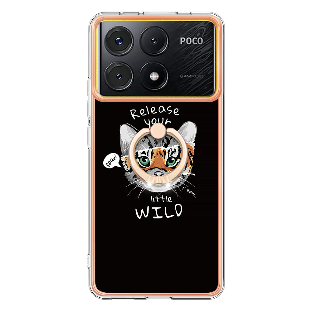 YB IMD Series-20 Style D for Xiaomi Poco X6 Pro 5G / Redmi K70E 5G Case 2.0mm TPU Shelwith Ring Kickstand - Cat  /  Tiger