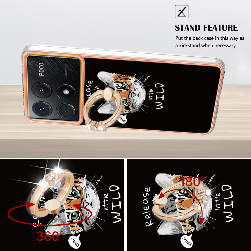 YB IMD Series-20 Style D for Xiaomi Poco X6 Pro 5G / Redmi K70E 5G Case 2.0mm TPU Shelwith Ring Kickstand - Cat  /  Tiger