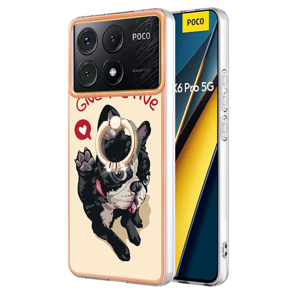 YB IMD Series-20 Style D for Xiaomi Poco X6 Pro 5G / Redmi K70E 5G Case 2.0mm TPU Shelwith Ring Kickstand - Dog