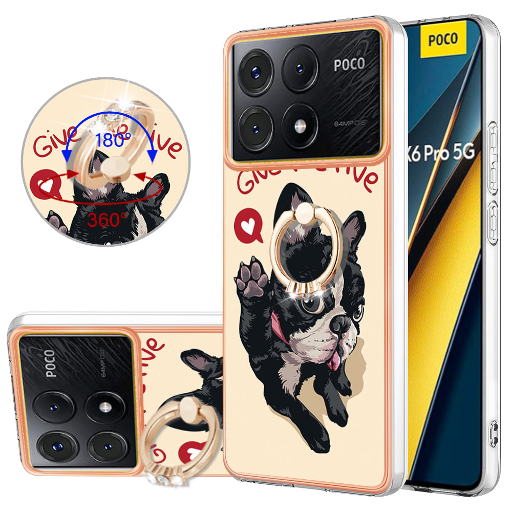 YB IMD Series-20 Style D for Xiaomi Poco X6 Pro 5G / Redmi K70E 5G Case 2.0mm TPU Shelwith Ring Kickstand - Dog