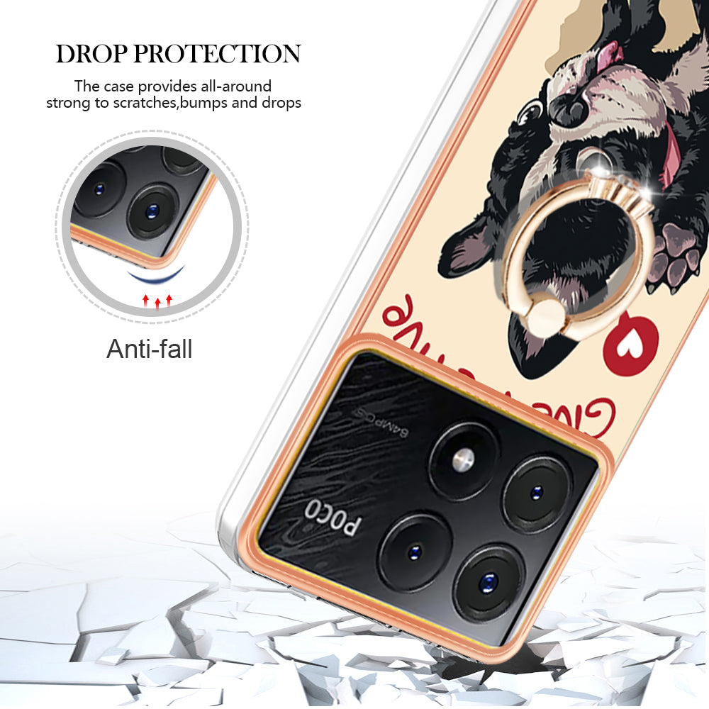 YB IMD Series-20 Style D for Xiaomi Poco X6 Pro 5G / Redmi K70E 5G Case 2.0mm TPU Shelwith Ring Kickstand - Dog