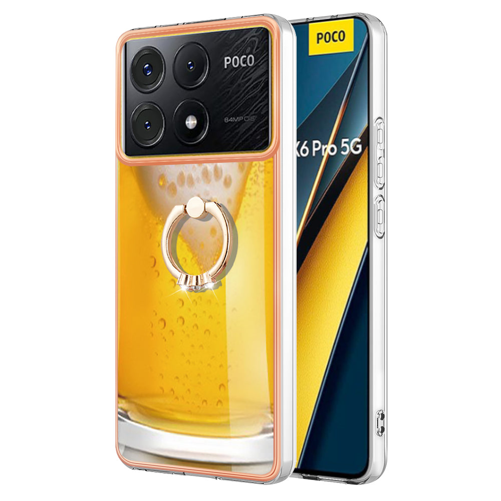 YB IMD Series-20 Style D for Xiaomi Poco X6 Pro 5G / Redmi K70E 5G Case 2.0mm TPU Shelwith Ring Kickstand - Beer