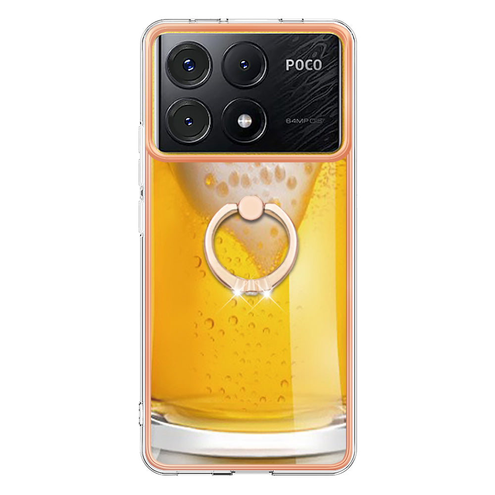 YB IMD Series-20 Style D for Xiaomi Poco X6 Pro 5G / Redmi K70E 5G Case 2.0mm TPU Shelwith Ring Kickstand - Beer