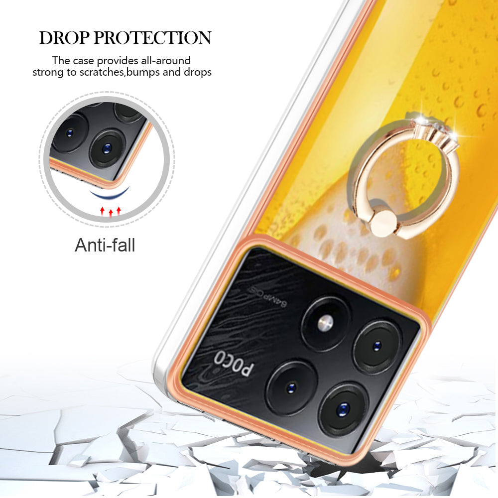 YB IMD Series-20 Style D for Xiaomi Poco X6 Pro 5G / Redmi K70E 5G Case 2.0mm TPU Shelwith Ring Kickstand - Beer