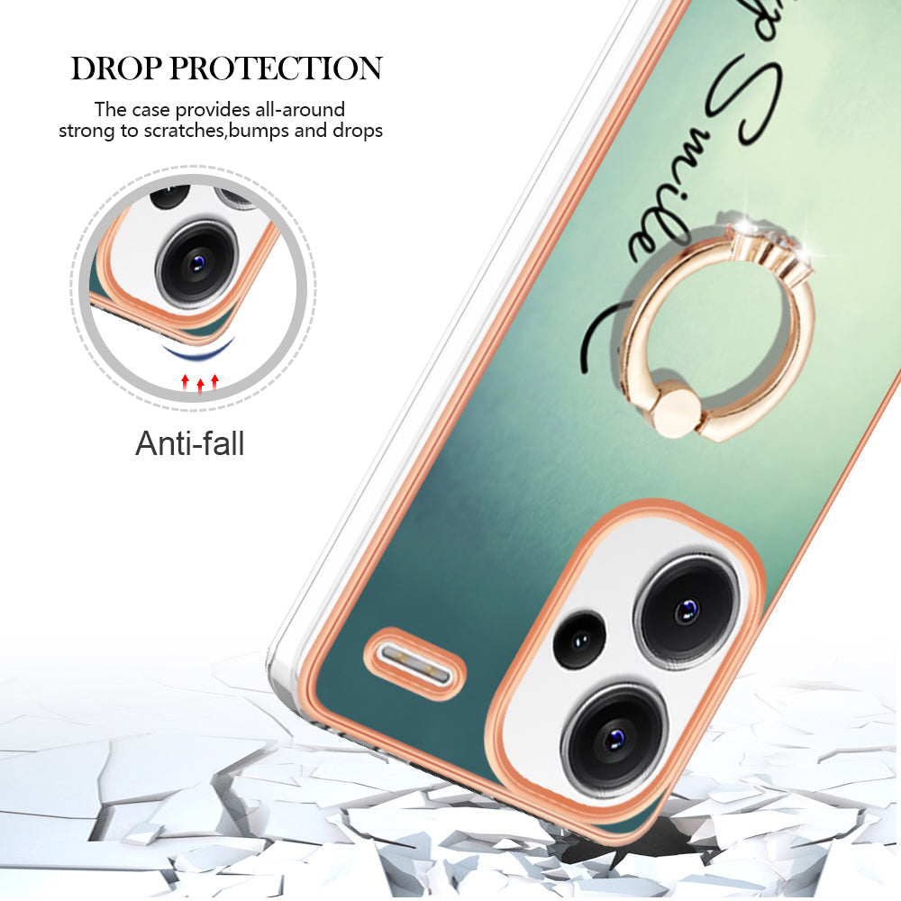 YB IMD Series-20 Style D for Xiaomi Redmi Note 13 Pro+ 5G Case with Ring Holder 2.0mm TPU Gold Edge Phone Cover - Keep Smile