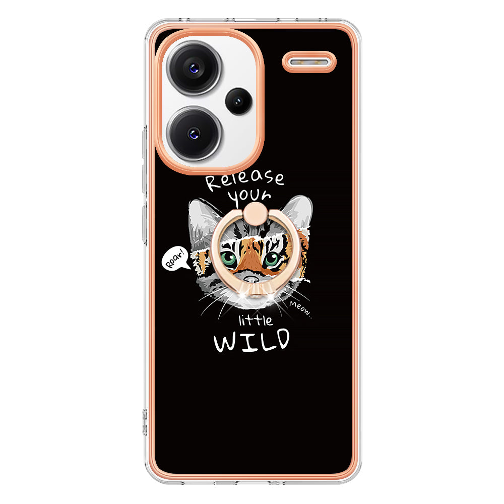 YB IMD Series-20 Style D for Xiaomi Redmi Note 13 Pro+ 5G Case with Ring Holder 2.0mm TPU Gold Edge Phone Cover - Cat / Tiger