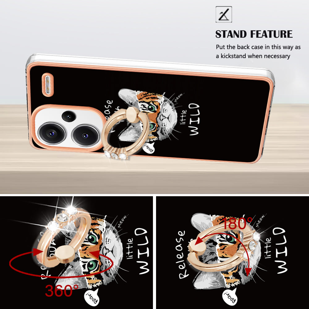 YB IMD Series-20 Style D for Xiaomi Redmi Note 13 Pro+ 5G Case with Ring Holder 2.0mm TPU Gold Edge Phone Cover - Cat / Tiger