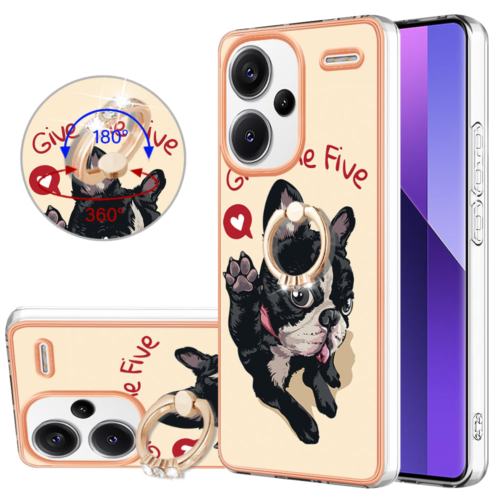 YB IMD Series-20 Style D for Xiaomi Redmi Note 13 Pro+ 5G Case with Ring Holder 2.0mm TPU Gold Edge Phone Cover - Dog