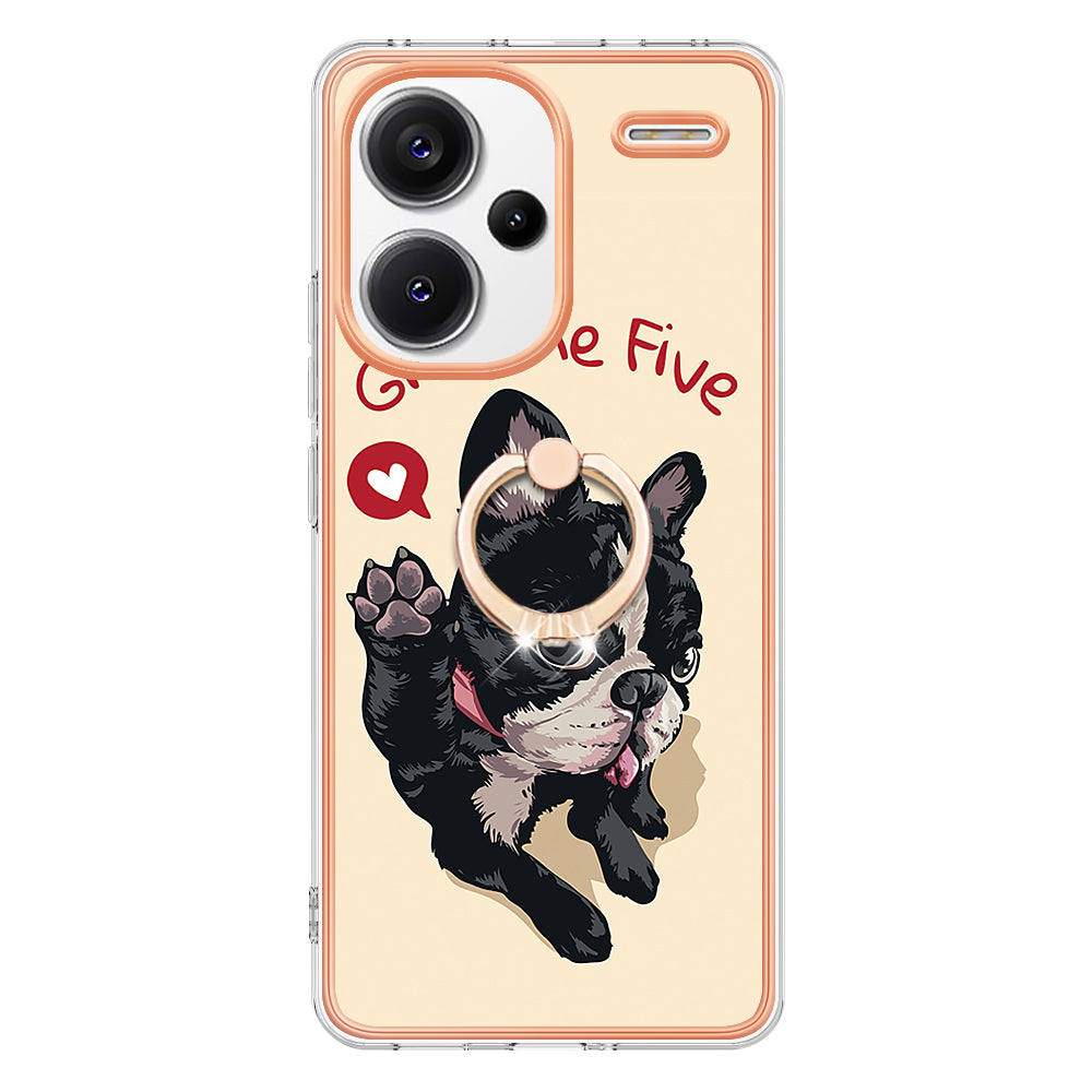 YB IMD Series-20 Style D for Xiaomi Redmi Note 13 Pro+ 5G Case with Ring Holder 2.0mm TPU Gold Edge Phone Cover - Dog