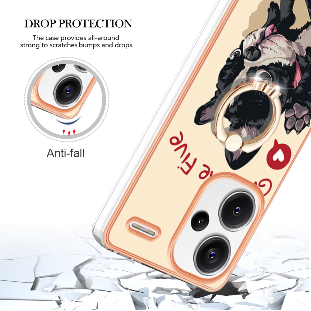 YB IMD Series-20 Style D for Xiaomi Redmi Note 13 Pro+ 5G Case with Ring Holder 2.0mm TPU Gold Edge Phone Cover - Dog