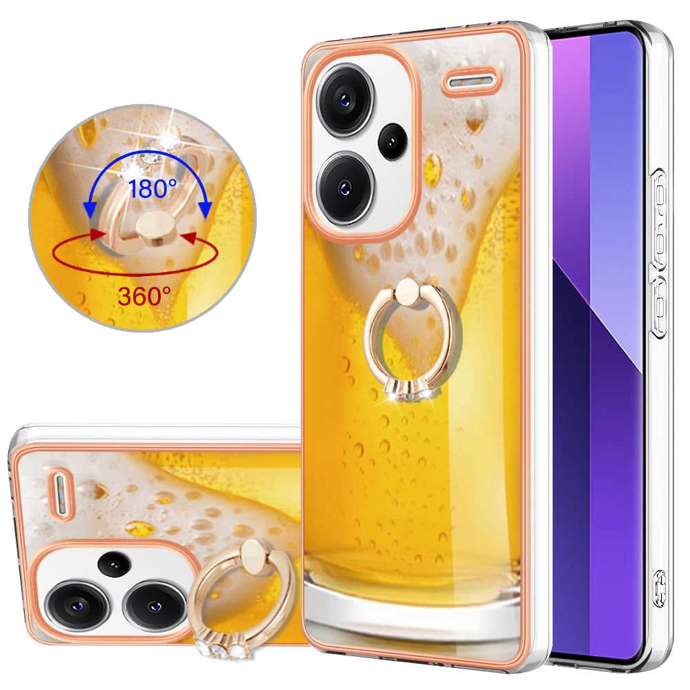 YB IMD Series-20 Style D for Xiaomi Redmi Note 13 Pro+ 5G Case with Ring Holder 2.0mm TPU Gold Edge Phone Cover - Beer