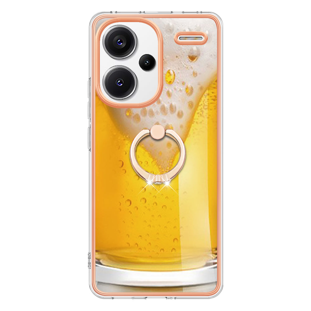 YB IMD Series-20 Style D for Xiaomi Redmi Note 13 Pro+ 5G Case with Ring Holder 2.0mm TPU Gold Edge Phone Cover - Beer