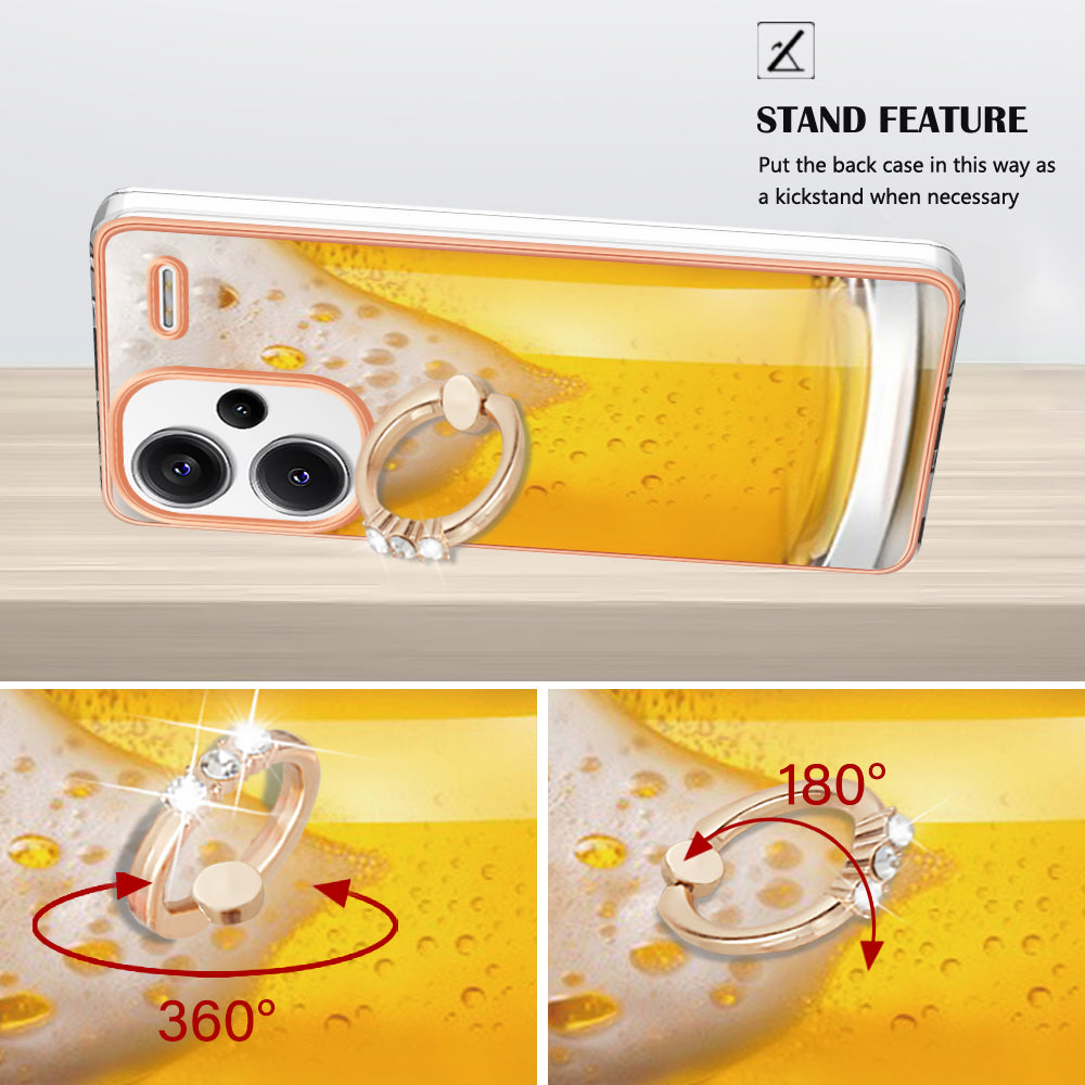 YB IMD Series-20 Style D for Xiaomi Redmi Note 13 Pro+ 5G Case with Ring Holder 2.0mm TPU Gold Edge Phone Cover - Beer