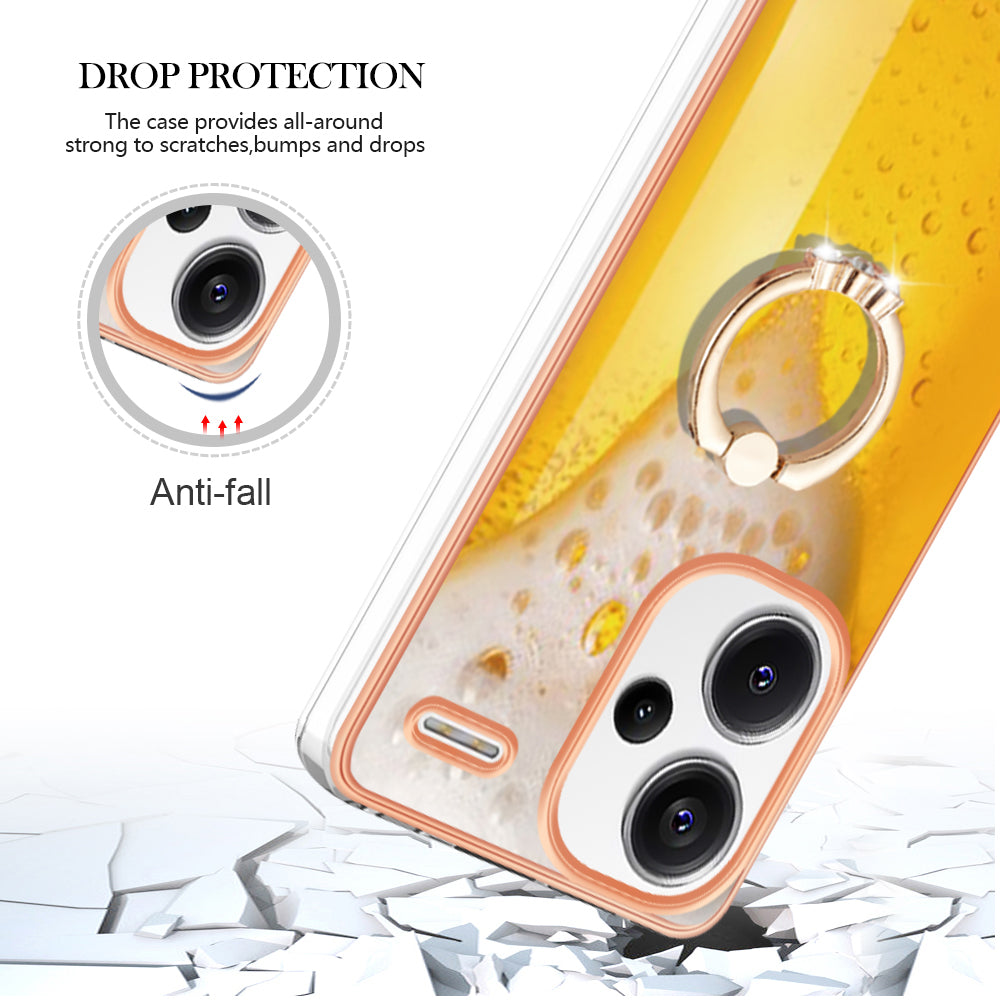 YB IMD Series-20 Style D for Xiaomi Redmi Note 13 Pro+ 5G Case with Ring Holder 2.0mm TPU Gold Edge Phone Cover - Beer