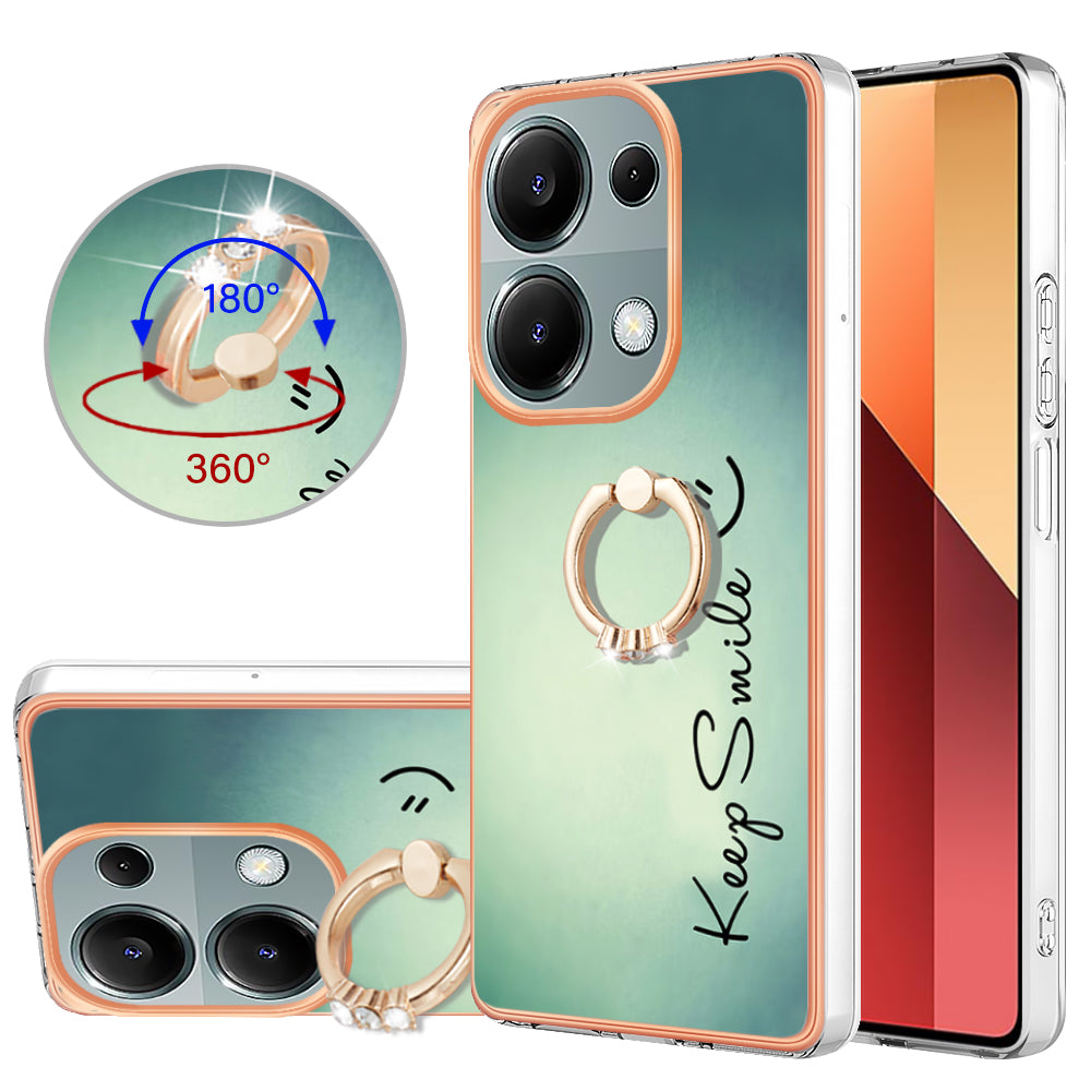 YB IMD Series-20 Style D for Xiaomi Redmi Note 13 Pro 4G / Poco M6 Pro 4G TPU Case Ring Kickstand 2.0mm Back Cover - Keep Smile