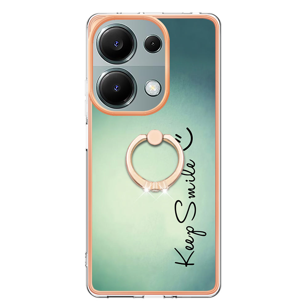 YB IMD Series-20 Style D for Xiaomi Redmi Note 13 Pro 4G / Poco M6 Pro 4G TPU Case Ring Kickstand 2.0mm Back Cover - Keep Smile