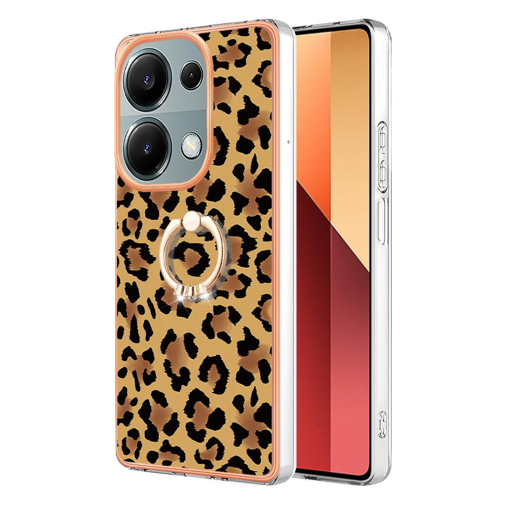 YB IMD Series-20 Style D for Xiaomi Redmi Note 13 Pro 4G / Poco M6 Pro 4G TPU Case Ring Kickstand 2.0mm Back Cover - Leopard Print