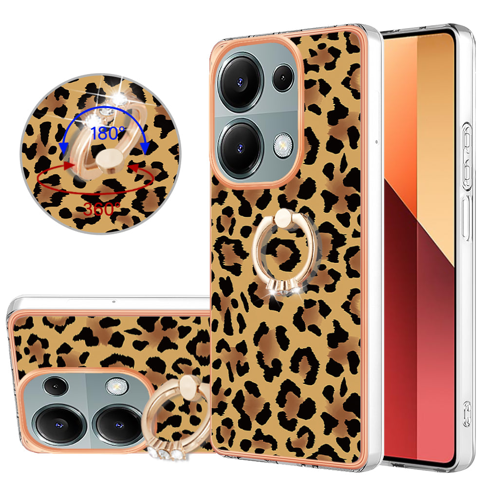 YB IMD Series-20 Style D for Xiaomi Redmi Note 13 Pro 4G / Poco M6 Pro 4G TPU Case Ring Kickstand 2.0mm Back Cover - Leopard Print